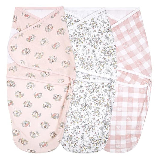 aden + anais, Cotton Knit Baby Wrap, Newborn Wearable Swaddle Blanket, 3 Pack, Disney Princess, 0-3 Months