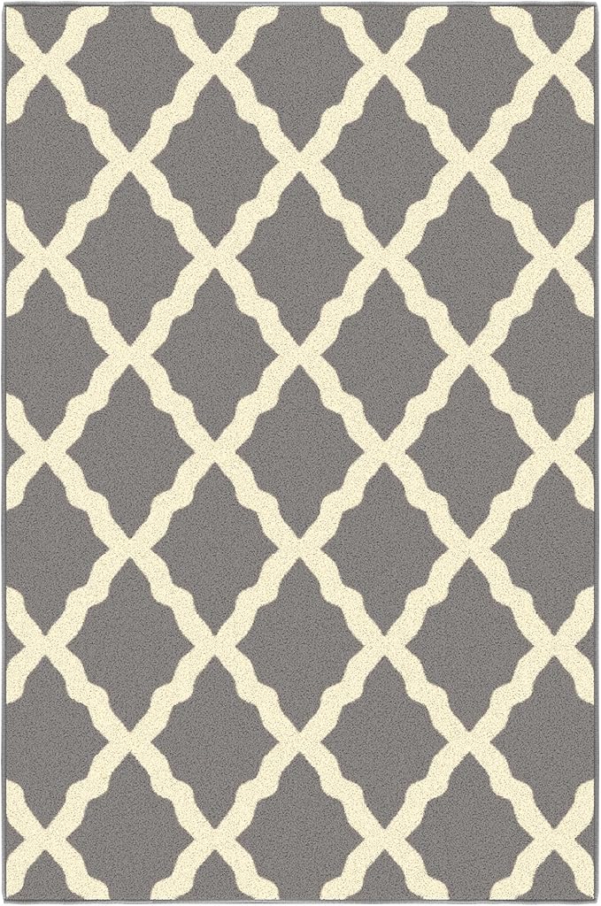 Machine Washable Moroccan Trellis Design Non-Slip Rubberback 3x5 Traditional Indoor Area Rug for Living Room, Bedroom, Kitchen, 3'3" x 5', Gray