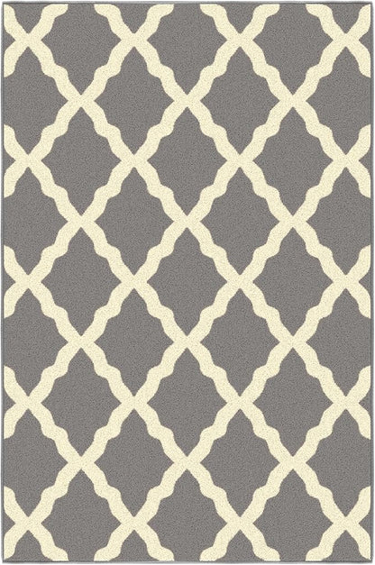 Machine Washable Moroccan Trellis Design Non-Slip Rubberback 3x5 Traditional Indoor Area Rug for Living Room, Bedroom, Kitchen, 3'3" x 5', Gray