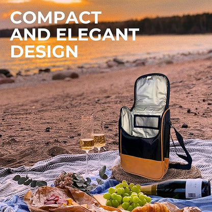 Ax store Wine Leather Tote Bag, Insulated Waterproof Cooler Bag for Picnic and Beach, Wine Carrier 2 Bottle, 2 Bottle Wine Bag, Zippered Wine Handbag Transporter for Gift and Travel, Leather Wine Bag