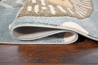 KC Cubs Boy & Girl Modern Decor Multicolor Area Rug and Carpet Collection for Kids, Toddlers and Baby Nursery, Animal Faces Blue Lion