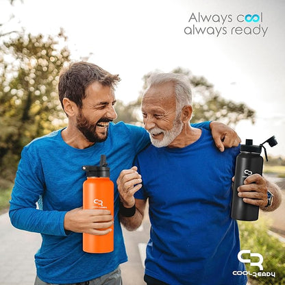 40oz Orange Water Bottle Stainless Steel - With Handle Straw Lid, Coffee Thermos, Chug Water Bottle - Double Walled Stainless Metal Water Bottle - Gym, Outdoor, Office – Leak Proof