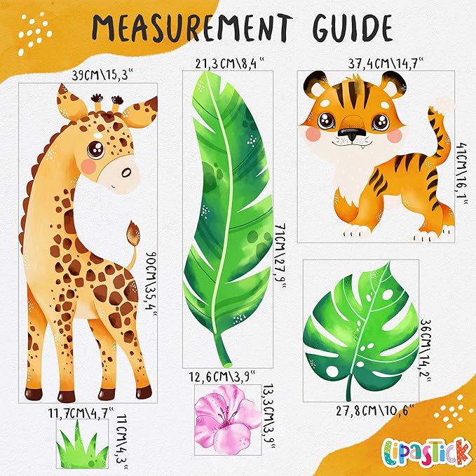 Large Safari Animal Wall Decals for Kids by Lipastick - 142 pcs Jungle Animal Wall Stickers for Kids Baby Girl Boy Room - Creative Nursery Vinyl Wall Decal - Elephant Giraffe Crocodile Parrot XXL Size