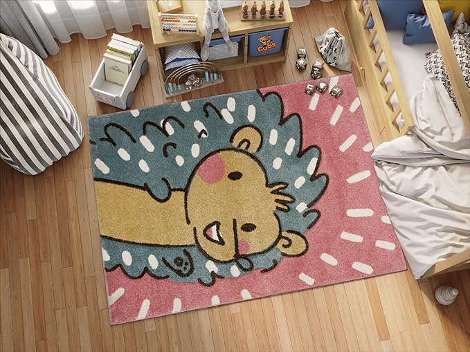 KC Cubs Boy & Girl Modern Decor Multicolor Area Rug and Carpet Collection for Kids, Toddlers and Baby Nursery, Animal Face Pink Huggable Hedgehog
