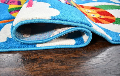 KC Cubs Play Area Rug Boy & Girl Modern Decor Multicolor Area Rug and Carpet Collection for Kids, Toddlers and Baby Nursery, Flying Animal Friends