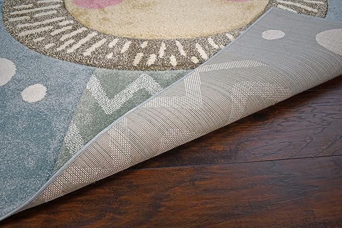 KC Cubs Boy & Girl Modern Decor Multicolor Area Rug and Carpet Collection for Kids, Toddlers and Baby Nursery, Animal Faces Blue Lion