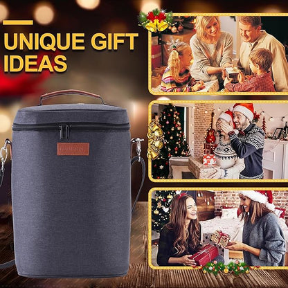 4 Bottle Wine Gift Carrier - Travel Padded Insulated Wine Cooler Bag with Handle and Adjustable Shoulder Strap, Great Wine Lover Gift