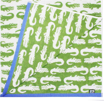 6 Piece Towel Set - Bath Time in A While Crocodile- 2 Bath Towels, 2 Hand Towels, 2 Washcloths in Bonus Tote Bag - 100% Cotton Jacquard Soft Absorbent Pool Beach Towel Gift - Green Blue