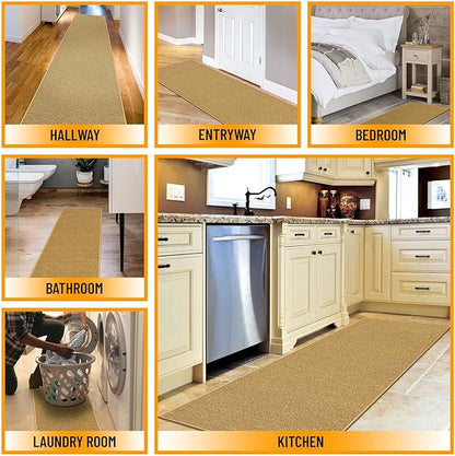 Machine Washable Modern Solid Design Non-Slip Rubberback 2x5 Traditional Runner Rug for Hallway, Kitchen, Bedroom, Entryway, 20" x 59", Beige