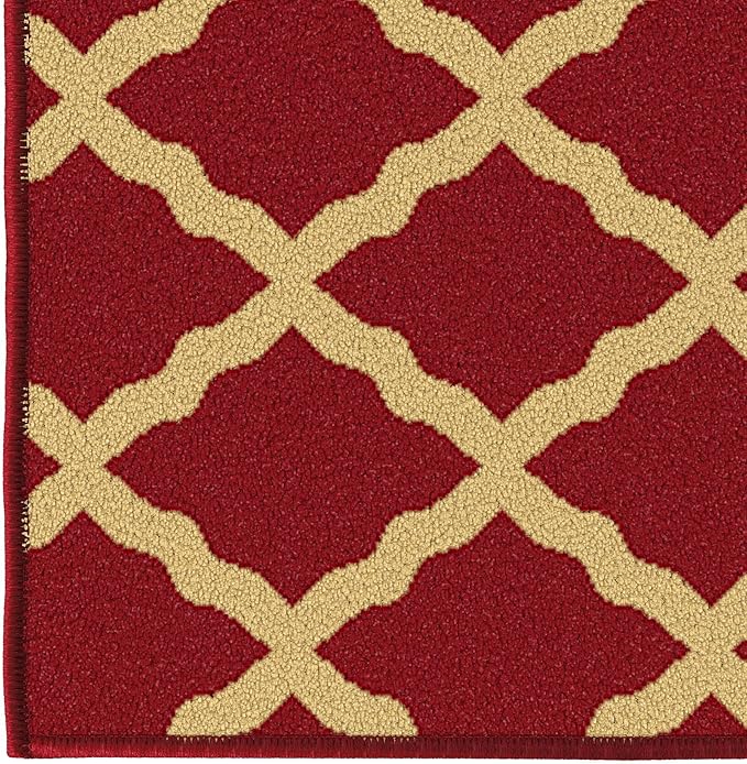 Machine Washable Trellis Design Non-Slip Rubberback 5x7 Traditional Area Rug for Living Room, Bedroom, Kitchen, Dining Room, 5' x 6'6", Red