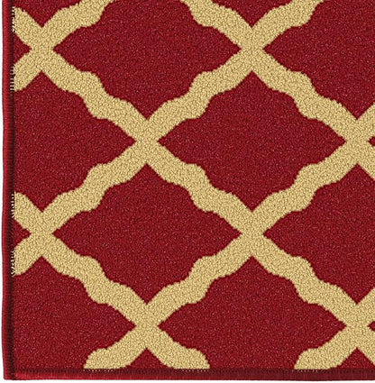 Machine Washable Trellis Design Non-Slip Rubberback 5x7 Traditional Area Rug for Living Room, Bedroom, Kitchen, Dining Room, 5' x 6'6", Red