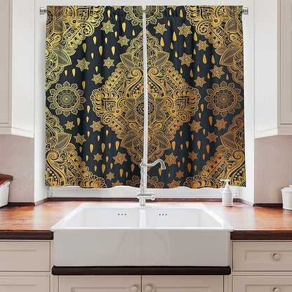 Ambesonne Mandala Long Kitchen Curtains, Bohemian Paisley Ornament Tattoo Vintage Design Print, Two Panels Drapes with Rod Pocket Room Decor, 55" x 45", Grey Charcoal