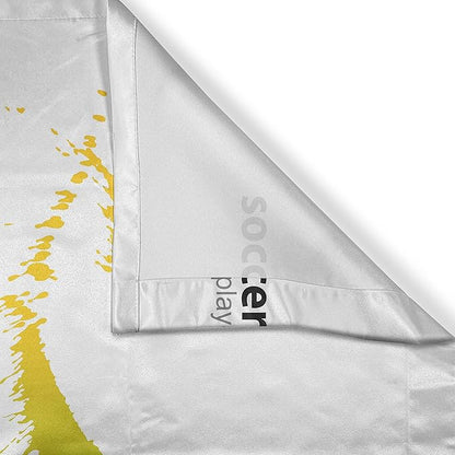 Ambesonne Sports Long Kitchen Curtains, Soccer Proffesional Player Kicks Ball Watercolor Style Spray Championship Image, Two Panels Drapes with Rod Pocket Room Decor, 55" x 45", Orange Magenta