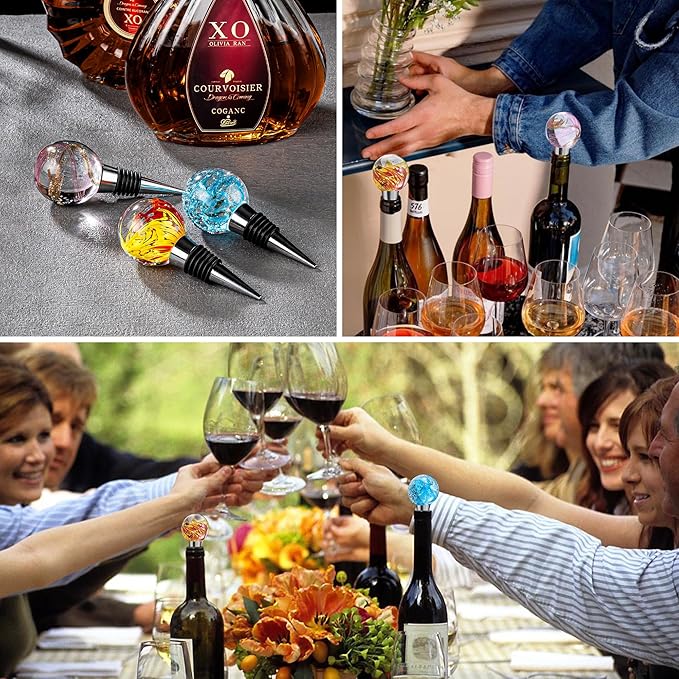 2PCS Wine and Beverage Bottle Stoppers with Galaxy Glass Grip Top, Reusable Wine Saver for or Gifts, Bar, Holiday Party, Wedding