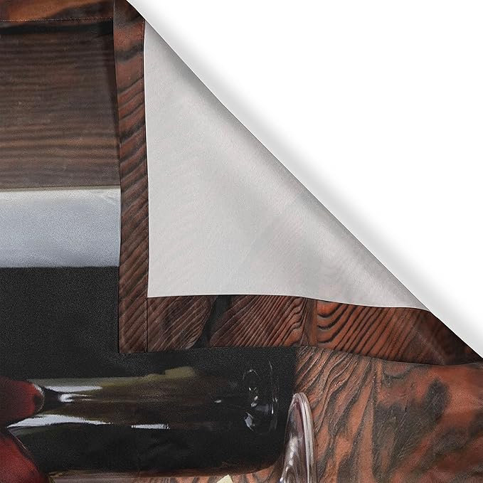 Ambesonne Wine Long Kitchen Curtains, Red Wine Cabernet Bottle and Glass Cheese and Grapes on Wood Planks Print, Two Panels Drapes with Rod Pocket Room Decor, 55" x 45", Burgundy Brown