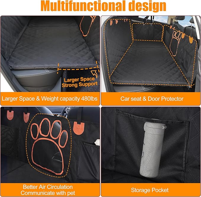 2024 Upgraded Dog Car Seat Cover,Back Seat Extender with Hard Bottom(Holds 480lb),Prevent Dog Falls,Wear-Resistant and Waterproof,Can accommodate 4 Dogs at The Same time.