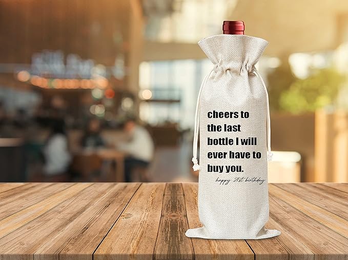 21st Birthday Gifts Wine Bag - Gift For Colleague, Co-worker, Boss, Emplyoee, Dad, Mom, Grandpa, Grandma Superior and Neighbor - Cotton Burlap Wine Bag (1 Pcs) - WB041