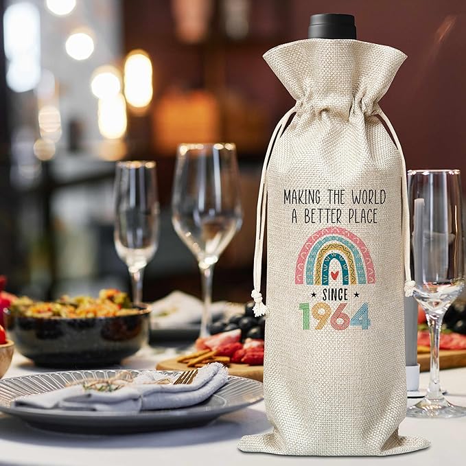60th Birthday Gift For Women Men, Back In 1964 Birthday Wine Bag, Boho Rainbow Birthday Party Decoration Wine Bag Gifts, Happy 60th Birthday Decor For Mom Dad Grandma Grandpa, A05