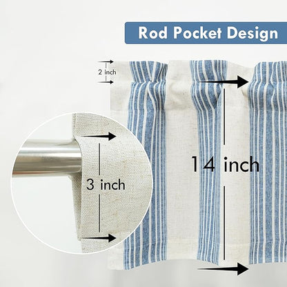 DriftAway Chris Linen Lined Valance Double Layer Thermal Insulated Room Darkening Blackout Valances 3 Inch Rod Pocket Vertical Striped Kitchen Valance for Bathroom 52 Inch by 14 Inch Jean Navy