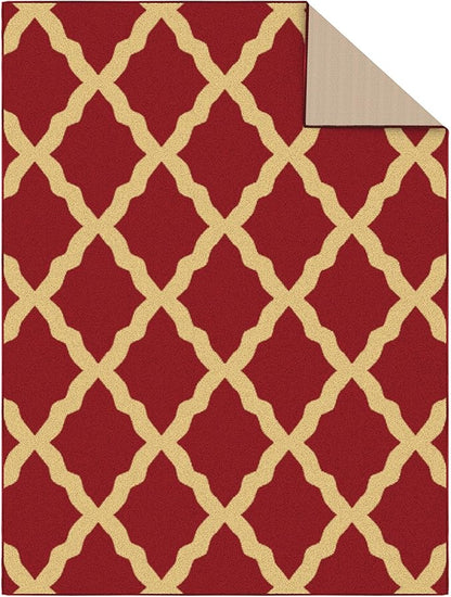 Machine Washable Trellis Design Non-Slip Rubberback 5x7 Traditional Area Rug for Living Room, Bedroom, Kitchen, Dining Room, 5' x 6'6", Red