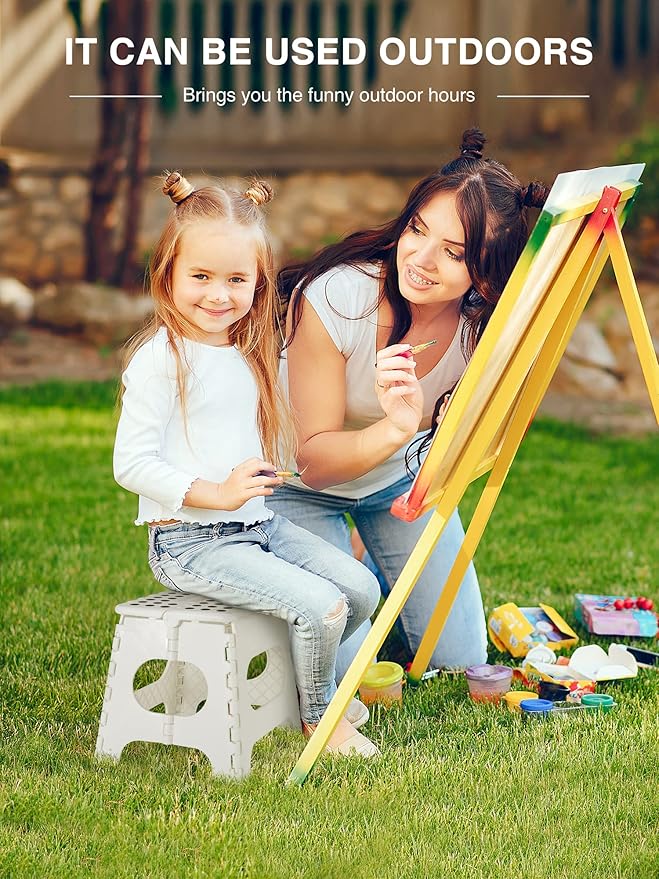 Non-Slip Folding Step Stool - 11 inch Height Premium Heavy Duty Foldable Step Stool for Kids, Kitchen Garden Bathroom Camping Stepping Stool - White