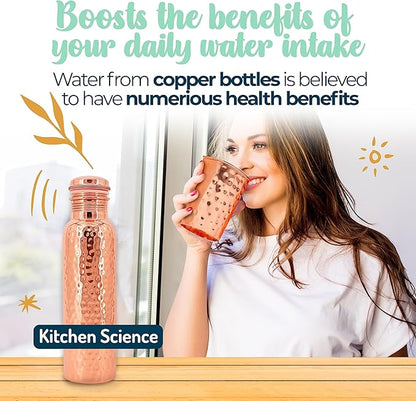 Copper Water Bottle (34oz/1000 ml) w/Copper Tumbler, Carrying Bag & Deco Sleeve | Pure Copper Bottle for Drinking Water | Lab-Tested, Leak-Proof | Authentic Ayurvedic Copper Bottle
