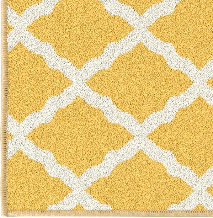 Machine Washable Moroccan Trellis Design Non-Slip Rubberback 2x6 Traditional Indoor Runner Rug for Hallway, Kitchen, Bedroom, 2'2" x 6', Yellow