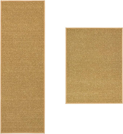 Machine Washable Modern Solid Design Non-Slip Rubberback 2x5/2x3 2PCS Set Traditional Runner Rug/Area Rug for Hallway, Kitchen, Entryway, Bathroom, 2 Piece Set - 20" x 59" / 2'3" x 3', Beige