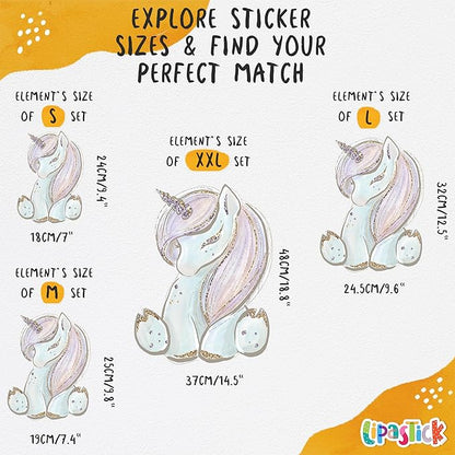 Unicorn Wall Decals for Kids by Lipastick - Unicorn Wall Stickers Peel and Stick - Wall Decals for Girls Kids Baby Nursery Bedroom - Kids Colorful Decals Glittered Moon Stars Clouds S Size