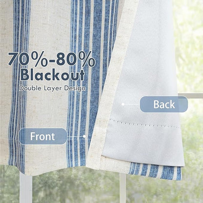 DriftAway Chris Linen Lined Valance Double Layer Thermal Insulated Room Darkening Blackout Valances 3 Inch Rod Pocket Vertical Striped Kitchen Valance for Bathroom 52 Inch by 24 Inch Jean Navy