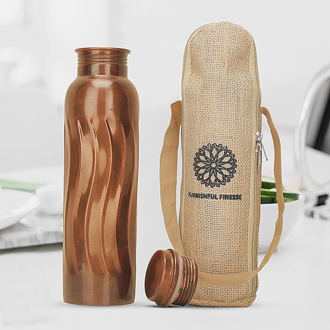 Copper Water Bottle 34 oz Pure Hammered Ayurvedic Pure Copper Vessel Antique Black Diamond Pure Copper Water Bottle With Carry Bag for Sport Fitness Yoga Sports Copper Bottles 1000 ML