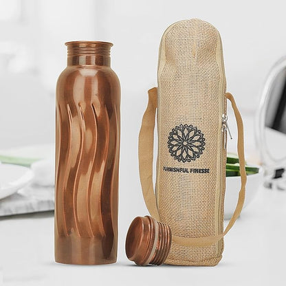 Copper Water Bottle 34 oz Pure Hammered Ayurvedic Pure Copper Vessel Antique Black Diamond Pure Copper Water Bottle With Carry Bag for Sport Fitness Yoga Sports Copper Bottles 1000 ML