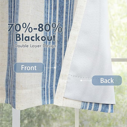 DriftAway Chris Linen Lined Valance Double Layer Thermal Insulated Room Darkening Blackout Valances 3 Inch Rod Pocket Vertical Striped Kitchen Valance for Bathroom 52 Inch by 14 Inch Jean Navy