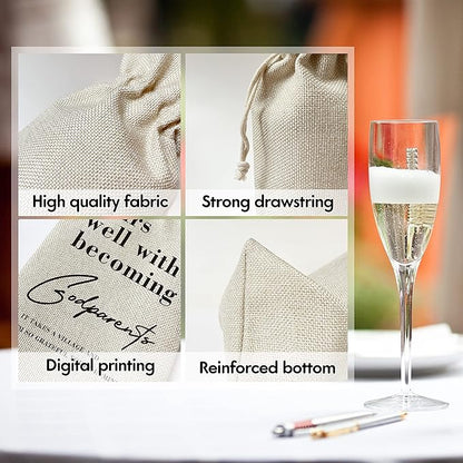 Godparents Wine Gift Bags - Gift for Godmother, Godfather, Aunt, Uncle, Baptism - Reusable Burlap With Drawstring Gift Bag (5.5"x 13.5")-1 Pcs/jiu060