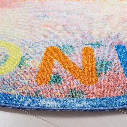 SAFAVIEH Kids Playhouse Collection Area Rug - 5' Round, Blue & Orange, Non-Shedding Machine Washable & Slip Resistant Ideal for High Traffic Areas for Boys & Girls in Playroom, Bedroom (KPH251M)