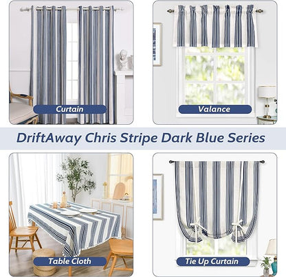 DriftAway Chris Linen Lined Valance Double Layer Thermal Insulated Room Darkening Blackout Valances 3 Inch Rod Pocket Vertical Striped Kitchen Valance for Bathroom 52 Inch by 18 Inch Ivory Dark Blue