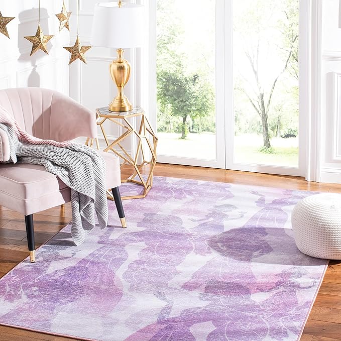 SAFAVIEH Disney Princess Collection Machine Washable Slip Resistant 2'3" x 3'9" Light Purple/Pink DSN507V Kids Bedroom Nursery Playroom Area Rug