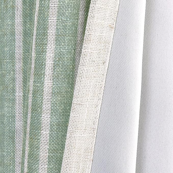 DriftAway Chris Linen Lined Valance Double Layer Thermal Insulated Room Darkening Blackout Valances 3 Inch Rod Pocket Vertical Striped Kitchen Valance for Bathroom 52 Inch by 18 Inch Green