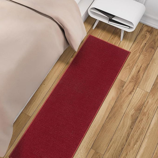 Machine Washable Modern Solid Design Non-Slip Rubberback 2x6 Traditional Runner Rug for Hallway, Kitchen, Bedroom, Living Room, 2'2" x 6', Red