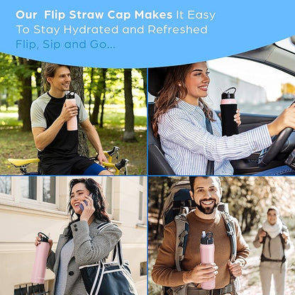 Insulated Stainless Steel Metal Water Bottle with Straw Lid - Vacuum Insulated Water Bottles, Keeps Hot and Cold - Sports Canteen Bottle