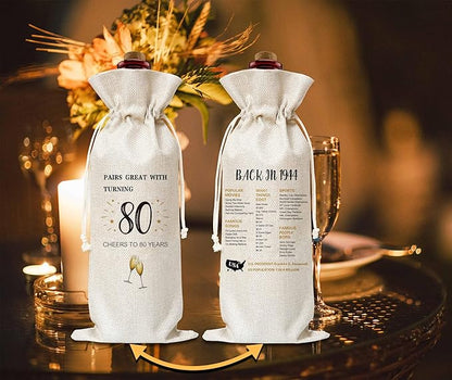 80th Birthday Wine Gift Bag, Cotton Burlap Wine Bags, 1944 Wine Bottle Cover Bag Birthday Gifts for Women, Men, Friends, Co-workers, Teachers, Grandpa, Grandma(02)