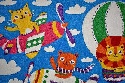 KC Cubs Play Area Rug Boy & Girl Modern Decor Multicolor Area Rug and Carpet Collection for Kids, Toddlers and Baby Nursery, Flying Animal Friends