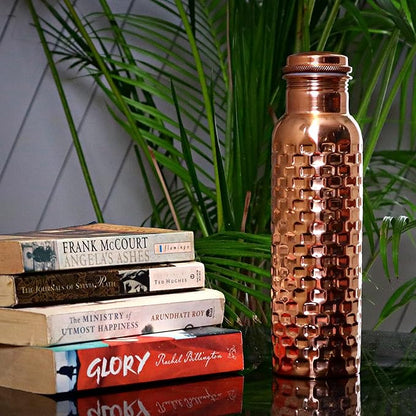 Copper Water Bottle Ayurveda Pure Copper Water Bottle for Drinking 32 oz Antique Black Leak Proof Joint Less Pure Copper Water Bottle with Lid-Purw Water Bottle 950 ML For Gym, Office, Hiking,Travel