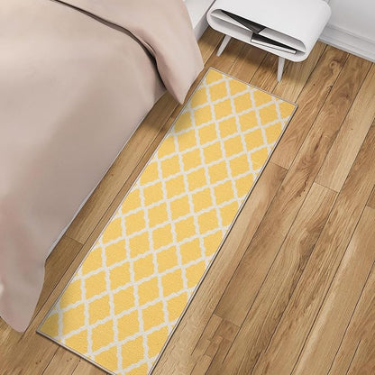 Machine Washable Moroccan Trellis Design Non-Slip Rubberback 2x5 Traditional Indoor Runner Rug for Hallway, Kitchen, Bedroom, Entryway, 20" x 59", Yellow