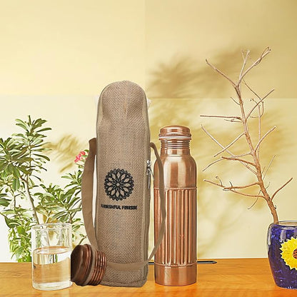 Copper Water Bottle 34 Oz Extra Large Antique Black Ayurvedic Pure Copper Vessel With Carrying Bag For Drinking Drink More Water Leak Proof, Easy To Carry For Sports Copper Bottle 1000 ML