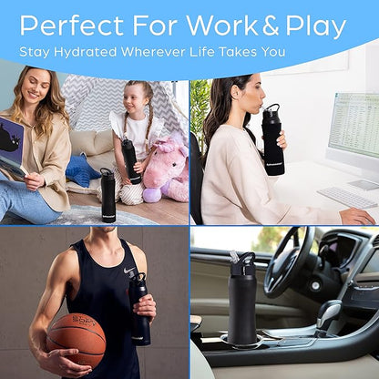 Insulated Stainless Steel Metal Water Bottle with Straw Lid - Vacuum Insulated Water Bottles, Keeps Hot and Cold - Sports Canteen Bottle