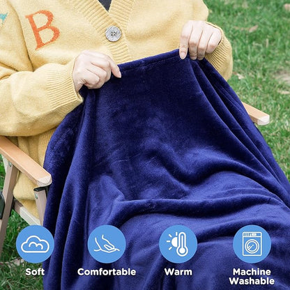 ATsense Travel Blanket Pillow, Premium 2 in 1 Soft Airplane Blanket Compact with Bag Pillowcase, Hand Luggage Sleeve and Backpack Clip - Travel Essentials for Long Trips, Flying and Car, Navy Blue