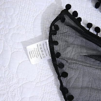 Akiky Pom Pom Canopy Bed Curtains Princess Bed Canopy Scarf for Full/Queen Metal Bed Frame,Wood Frame Bed-2 Panel Sheer Canopy Curtain(Black)