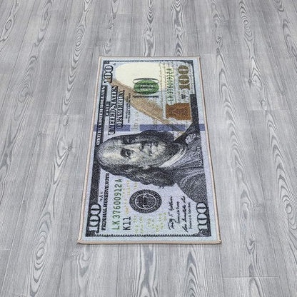 Machine Washable $100 Bill Design Non-Slip Rubberback 17x43 Modern Runner Rug for Hallway, Kitchen, Bedroom, 17" x 43", Multicolor