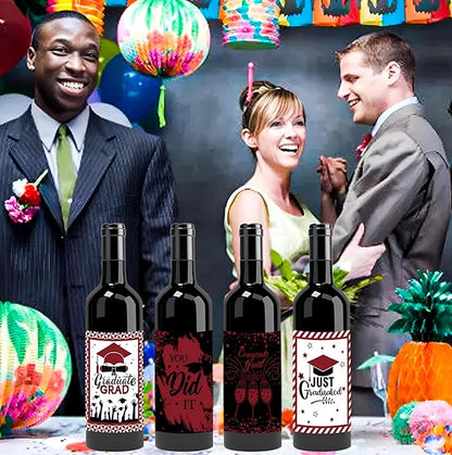 24Pcs Graduation Gift Wine Labels Congrats Grad Wine Bottle Stickers Graduation Party Waterproof Wine Bottle Decoration Cover for College Congrats Graduation Party Decorations, 4 Design